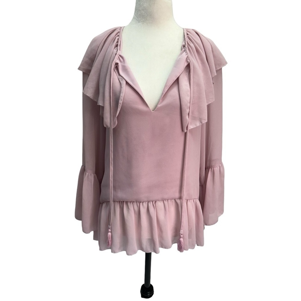 Rebecca Minkoff Light Pink Ruffle Tie Front Pullover Blouse Top Size XS